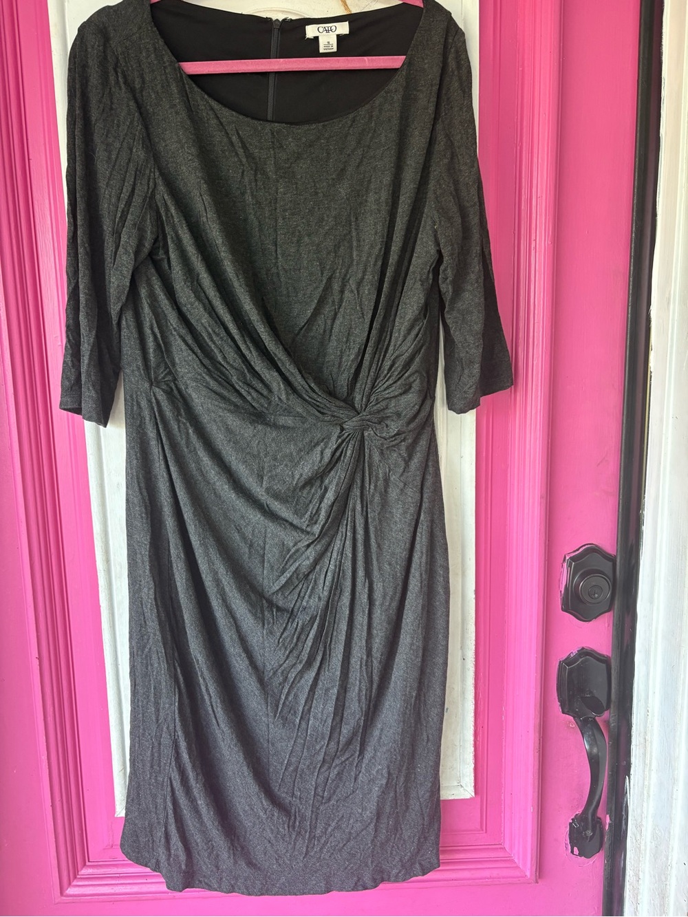Cato Charcoal Gray Twist-Front Midi Dress